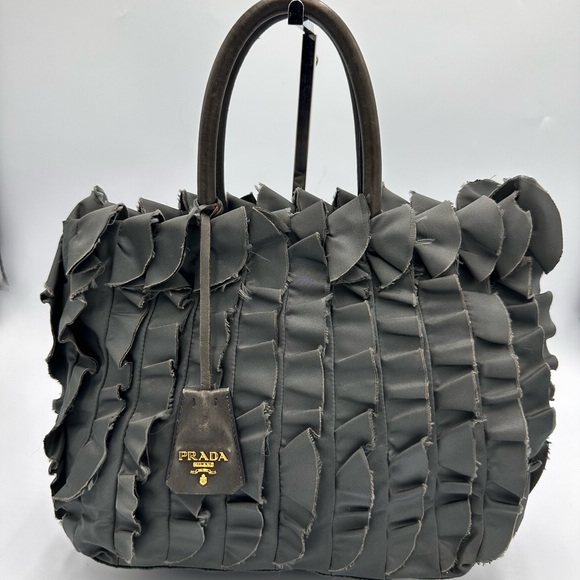PRADA Tessuto Nylon Ruffle Tote Grey - Picture 2 of 13